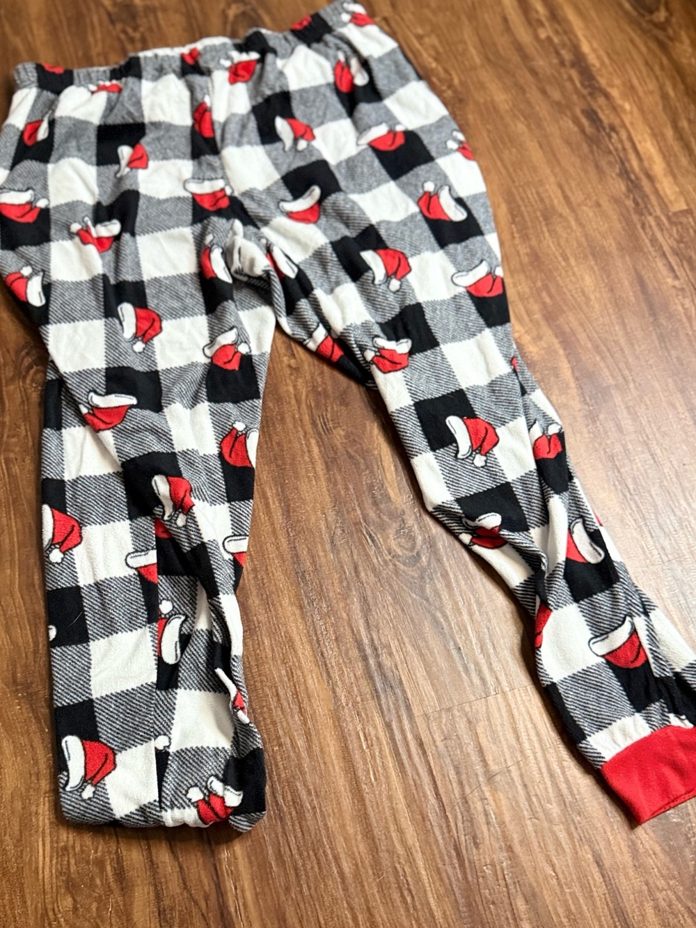 Black & White Plaid Santa Hat Pajama Pants - Red Accent